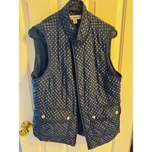 Croft & Barrow Women's Quilted Vest Navy Geometric Print Full Zip Size Medium
